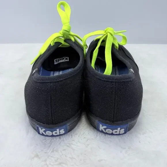Keds Women’s Champion Black Canvas Sneakers with Neon Green Laces Size 6 - Picture 4 of 10